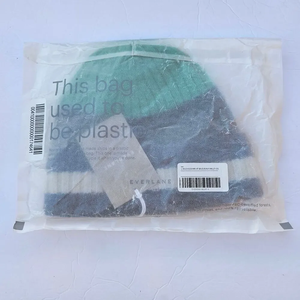 Everlane The‎ Cashmere Beanie Navy Green Multi Stripes Unisex